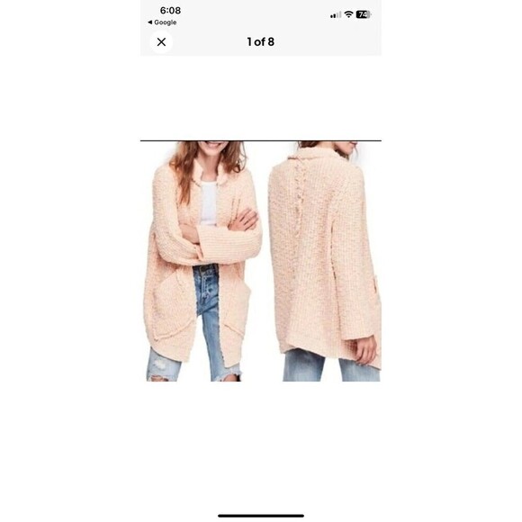 Free People Waterfront Chunky-Knit Long Sleeves Cardigan in Rose Size X-Small - Picture 3 of 9